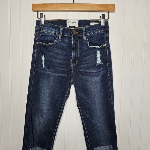 FRAME Womens Le High Skinny Jeans Size 25 Busted Knee Distressed Marlowe Stretch - Picture 3 of 10